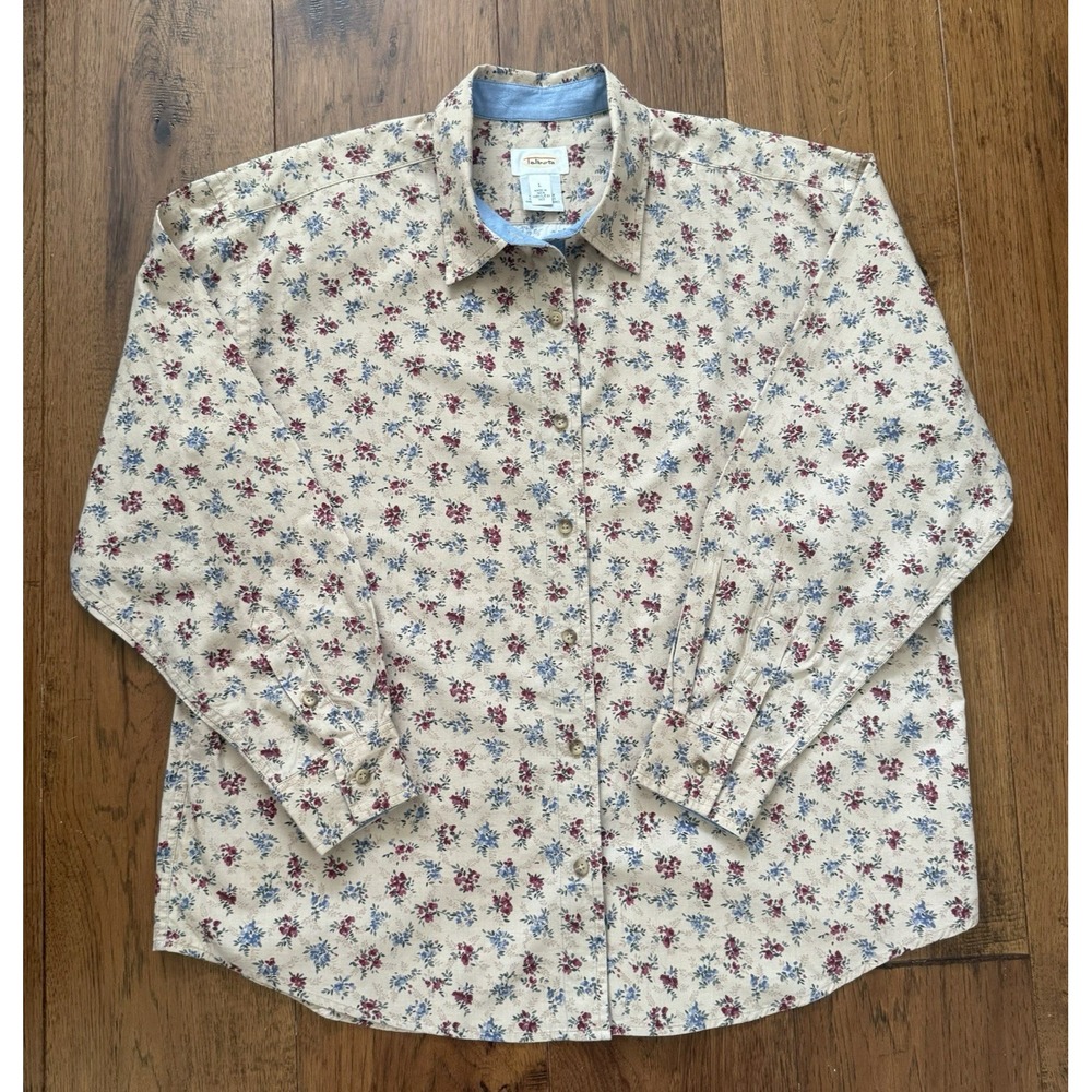 TALBOTS Floral Cottage Country Western Button Front Long Sleeve Cotton Shirt Lg